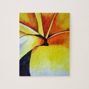 Tropical Frangipani flower watercolor abstract art Jigsaw Puzzle