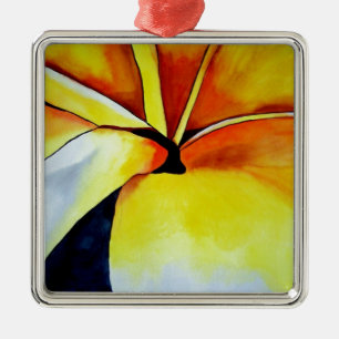 Tropical Frangipani flower watercolor abstract art Metal Tree Decoration