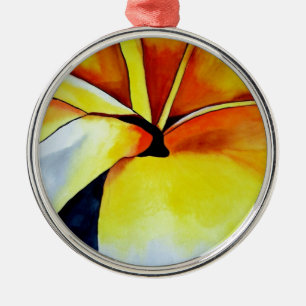 Tropical Frangipani flower watercolor abstract art Metal Tree Decoration