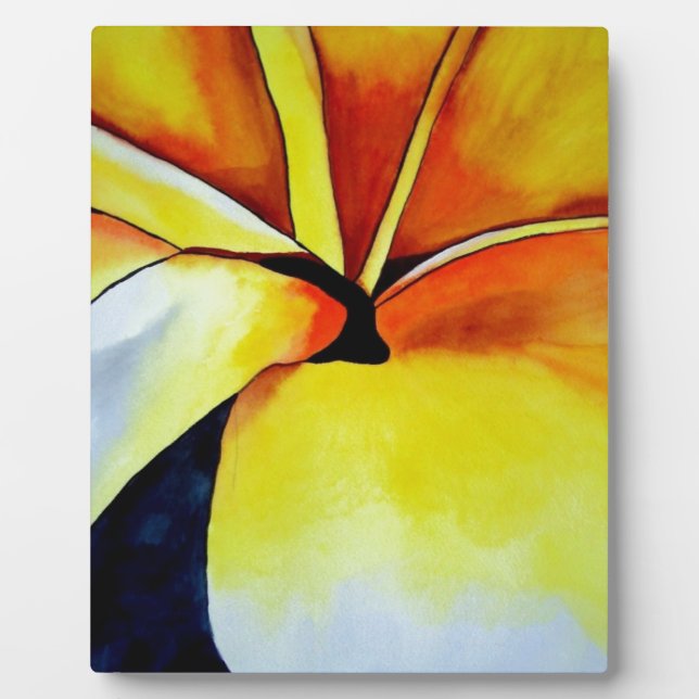 Tropical Frangipani flower watercolor abstract art Plaque (Front)