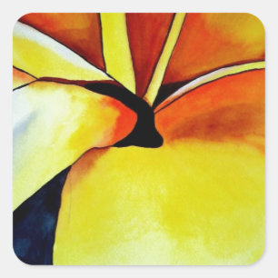 Tropical Frangipani flower watercolor abstract art Square Sticker
