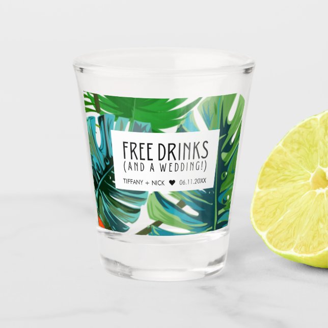 Tropical Free Drinks and a Wedding Beach Favour  Shot Glass (Front)