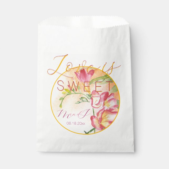 Tropical Freesia Watercolor Love is Sweet Favour Bags (Front)