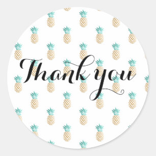 tropical fresh summer faux gold pineapple pattern classic round sticker