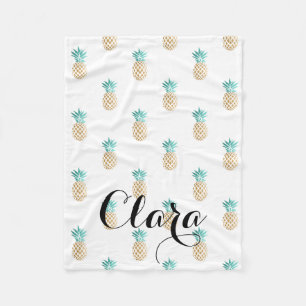 tropical fresh summer faux gold pineapple pattern fleece blanket