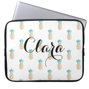 tropical fresh summer faux gold pineapple pattern laptop sleeve