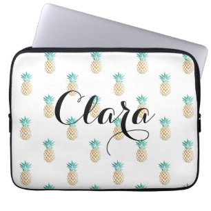 tropical fresh summer faux gold pineapple pattern laptop sleeve