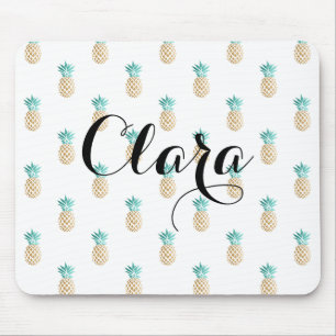 tropical fresh summer faux gold pineapple pattern mouse mat