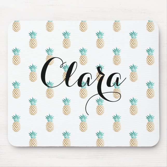 tropical fresh summer faux gold pineapple pattern mouse mat (Front)