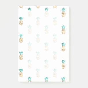 tropical fresh summer faux gold pineapple pattern post-it notes