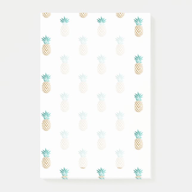 tropical fresh summer faux gold pineapple pattern post-it notes (Front)