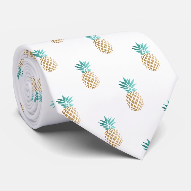 tropical fresh summer faux gold pineapple pattern tie (Rolled)