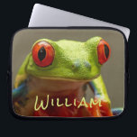 Tropical Frog Lime Green with Red Eyes Short Name Laptop Sleeve<br><div class="desc">Frog lovers will be thrilled with this tropical red-eyed tree frog from Costa Rica with a bright lime green body and red eyes. You can easily personalise with a name. There is another version with smaller text available for longer names. Photo taken at Alajuela,  Costa Rica.</div>