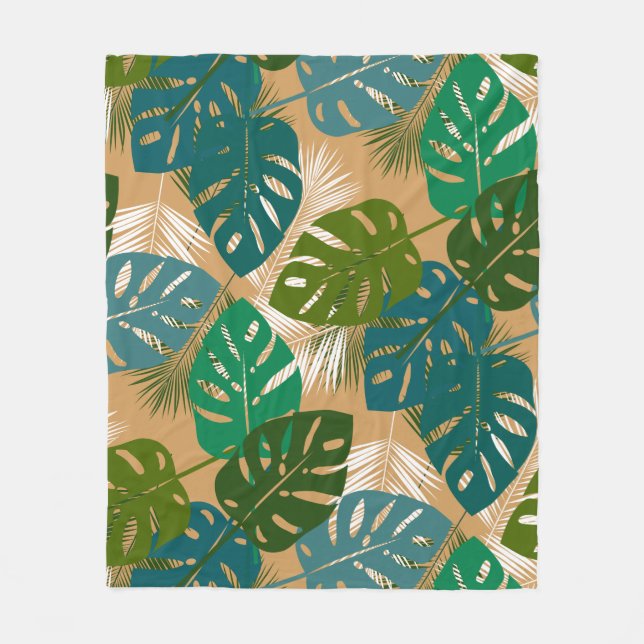 Tropical Fronds and Leaves Island Fleece Blanket (Front)