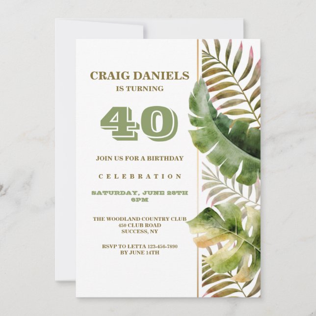 Tropical Fronds Birthday Invitation (Front)