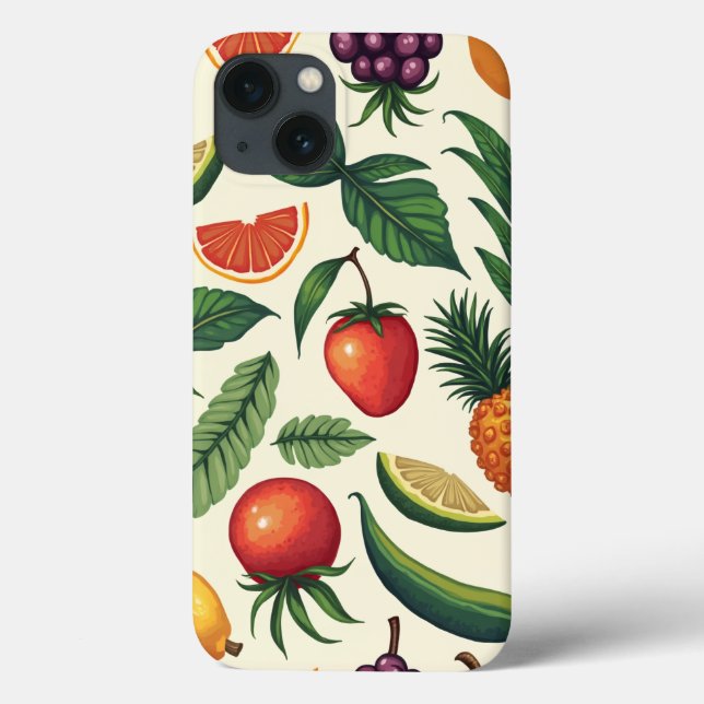 tropical fruit and vegetable pattern ipone 13 case (Back)