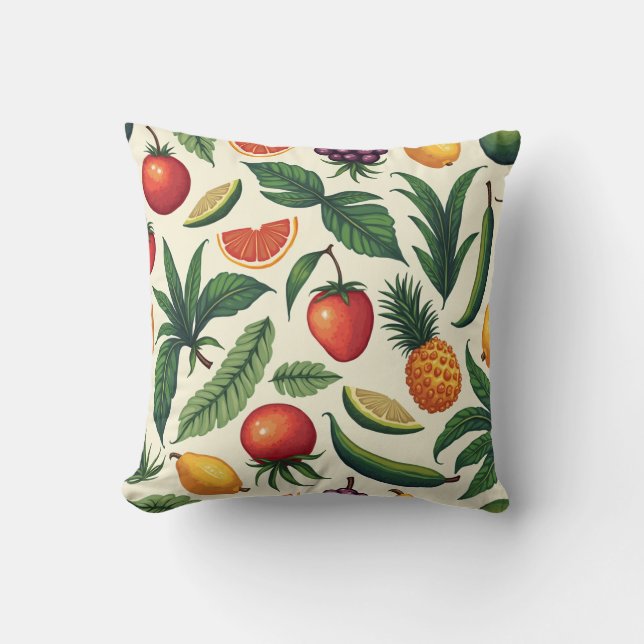 tropical fruit and vegetable pattern pillow (Front)