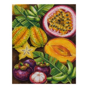 Tropical Fruit Art   Exotic Kitchen Décor Poster