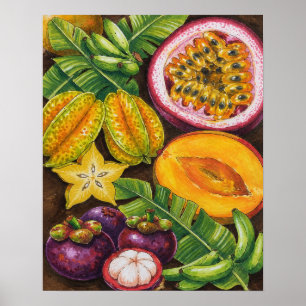 Tropical Fruit Art   Exotic Kitchen Décor Poster