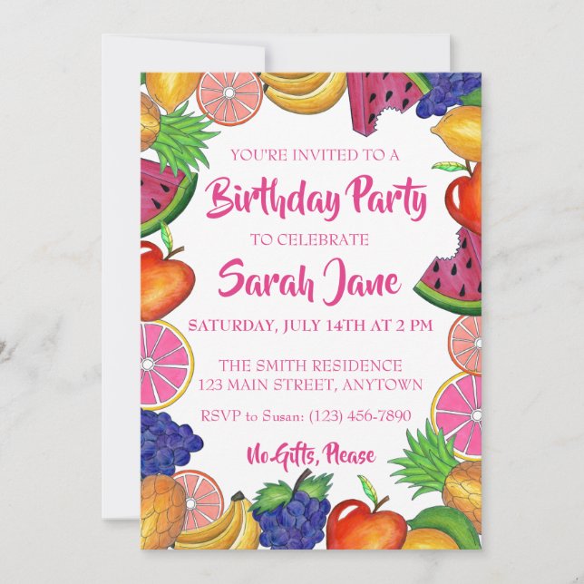 Tropical Fruit Banana Watermelon Birthday Party Invitation (Front)