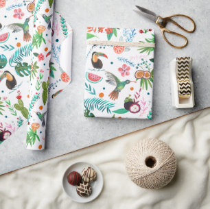 tropical fruit & birds wrapping paper