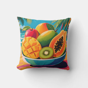 Tropical Fruit Bowl Illustration Cushion