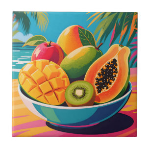 Tropical Fruit Bowl Illustration Tile
