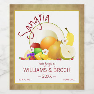 Tropical Fruit Citrus Cornucopia Sangria Wedding Wine Label