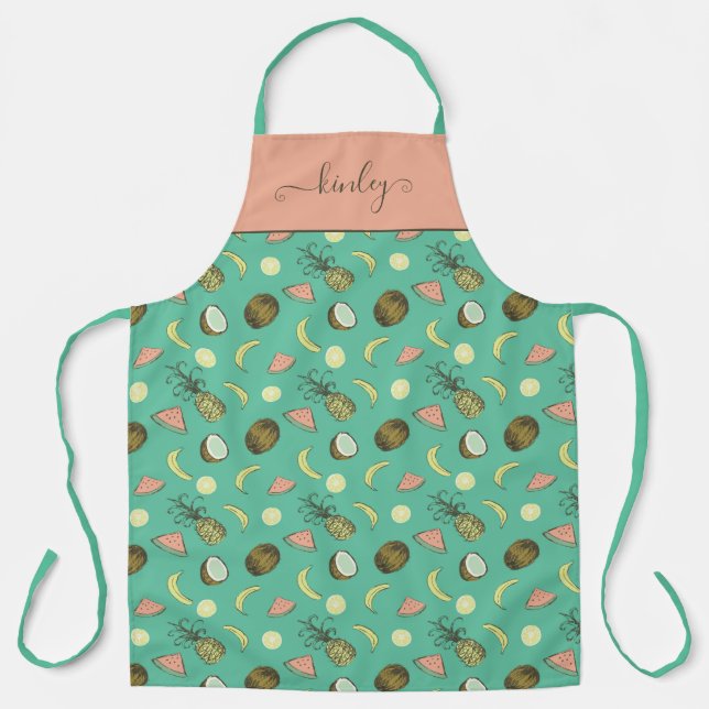 Tropical Fruit Doodle Pattern Apron (Front)