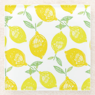 Tropical Fruit Doodle Pattern Glass Coaster
