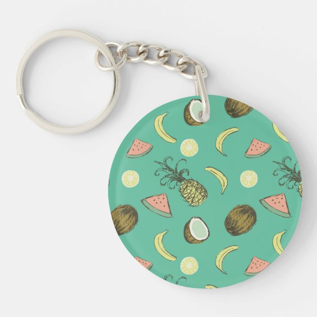Tropical Fruit Doodle Pattern Key Ring (Front)