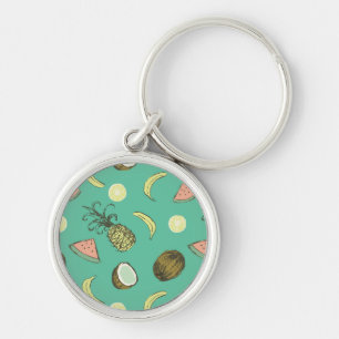 Tropical Fruit Doodle Pattern Key Ring