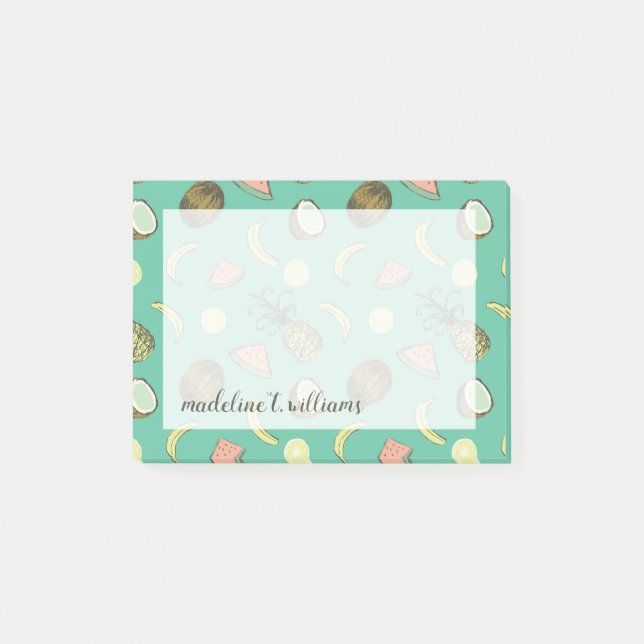 Tropical Fruit Doodle Pattern Post-it Notes (Front)