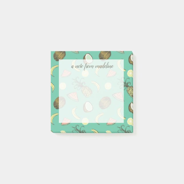 Tropical Fruit Doodle Pattern Post-it Notes (Front)