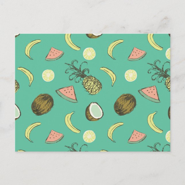Tropical Fruit Doodle Pattern Postcard (Front)