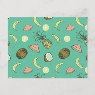 Tropical Fruit Doodle Pattern Postcard