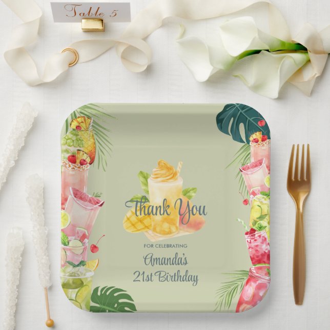 Tropical Fruit Drinks Pool Party Adult Birthday Paper Plate (Wedding)