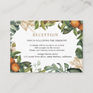 tropical fruit gold foliage Reception Enclosure Card