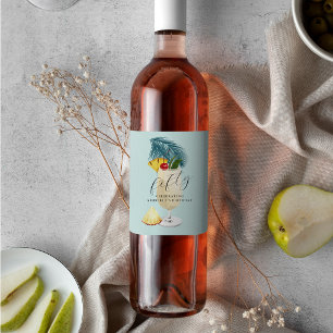 Tropical Fruit Green Cocktail 50th Birthday Party Wine Label