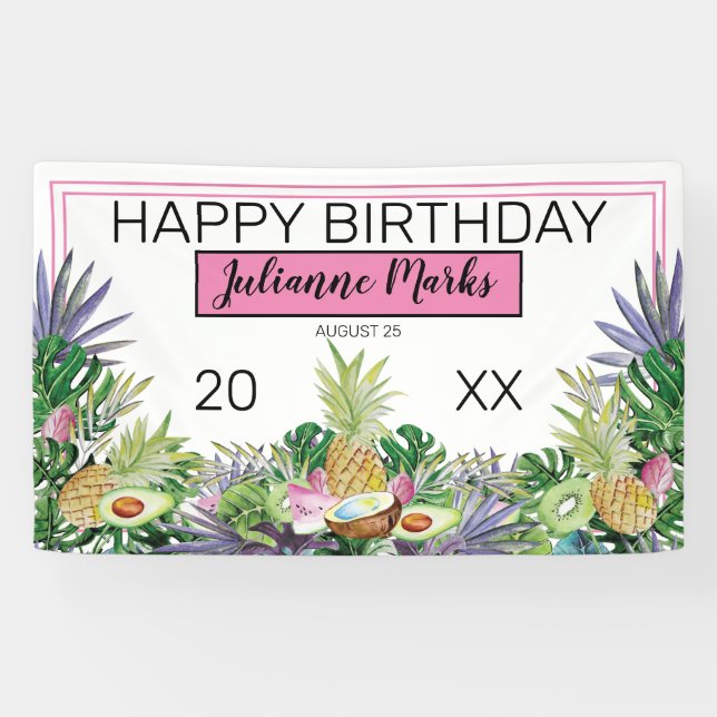 Tropical Fruit | Greenery Summer Birthday Party Banner (Horizontal)