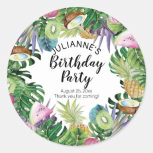 Tropical Fruit Greenery Summer Birthday Party Classic Round Sticker
