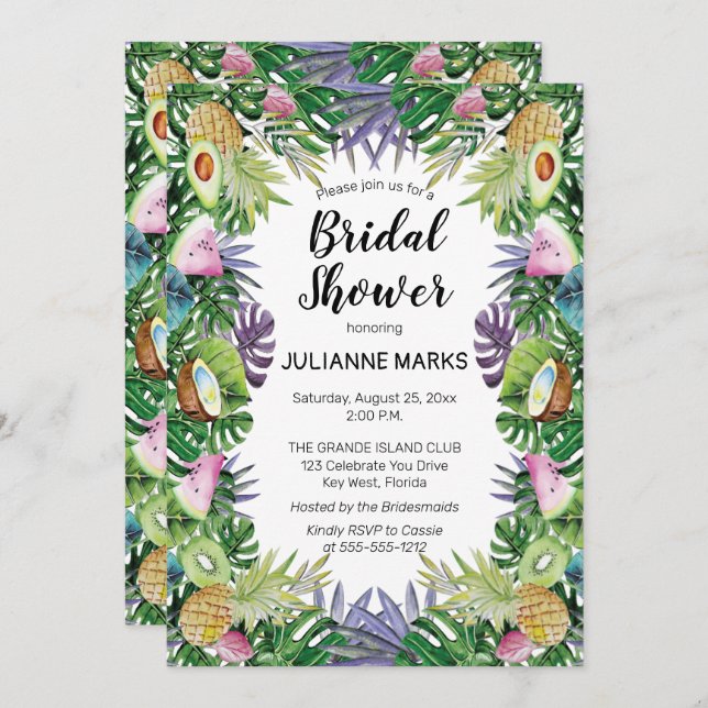 Tropical Fruit | Greenery Summer Bridal Shower Invitation (Front/Back)