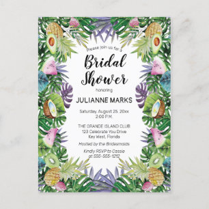 Tropical Fruit   Greenery Summer Bridal Shower Invitation Postcard