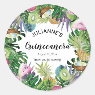 Tropical Fruit   Greenery Summer Quinceañera Classic Round Sticker