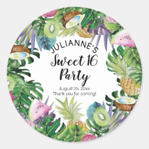 Tropical Fruit   Greenery Summer Sweet 16 Party Classic Round Sticker