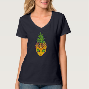 Tropical Fruit Hawaiian UFO Green Eyed Alien Pinea T-Shirt