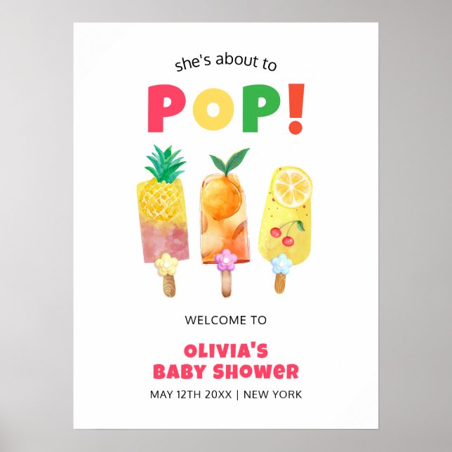 Tropical Fruit Ice Cream Pop Baby Shower Welcome Poster (Front)