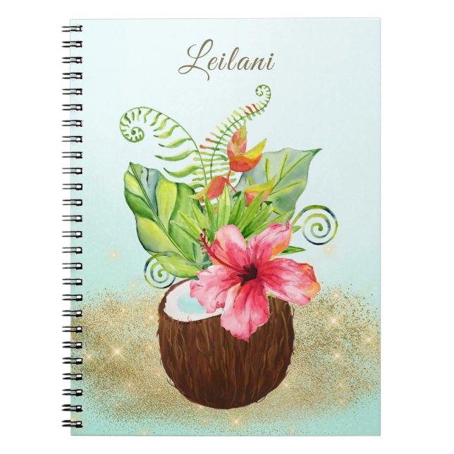 Tropical Fruit Island Paradise Coconut Flowers Notebook (Front)