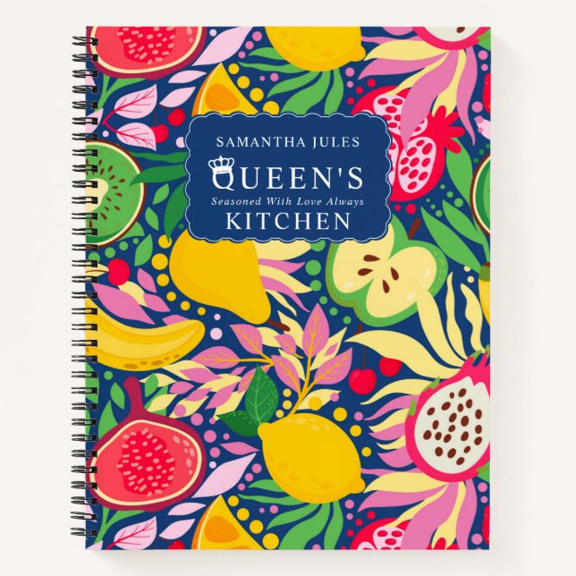 Tropical Fruit Monogram Summer Pattern Recipes Notebook (Front)