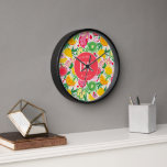 Tropical Fruit Monogram Watercolor Summer Pattern Clock<br><div class="desc">The Tropical Fruit Monogram Watercolor Summer Pattern Clock brings a vibrant and personalised touch to your space. Featuring a colourful watercolor design of tropical fruits, this clock combines style with functionality. The monogram adds a unique, custom element, making it a perfect addition to your kitchen, living room, or office. With...</div>